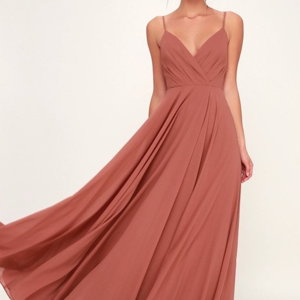 SIZE:M LULUS ROSE SPAGHETTI STRAP FORMAL DRESS W/V-NECK & OPEN BACK